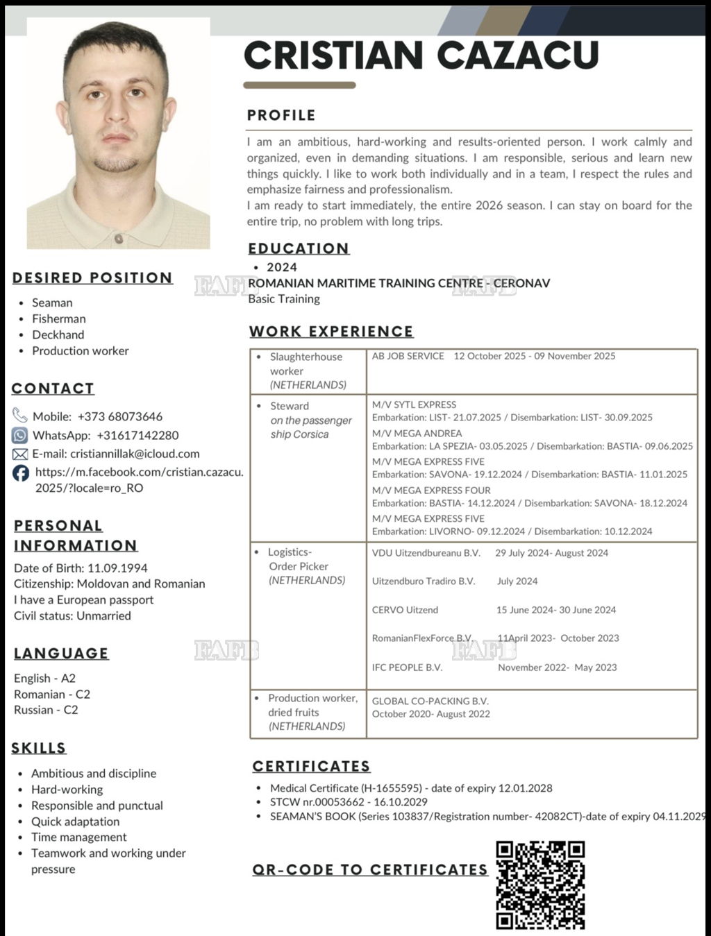 Fisherman / Deckhand on a fishing vessel · Crew member (deck crew)