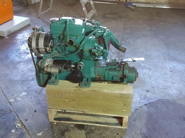 Volvo Penta MD 7 A twin cylinder diesel engine and gearbox.