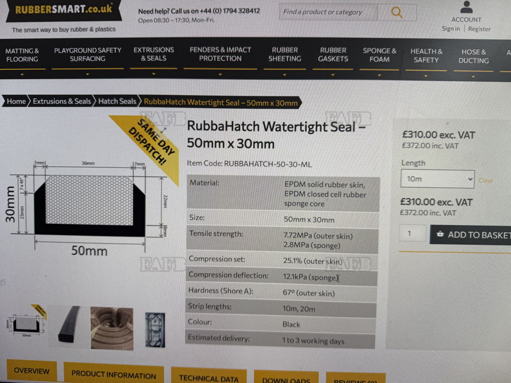 SALE PENDING Hatch rubber seal